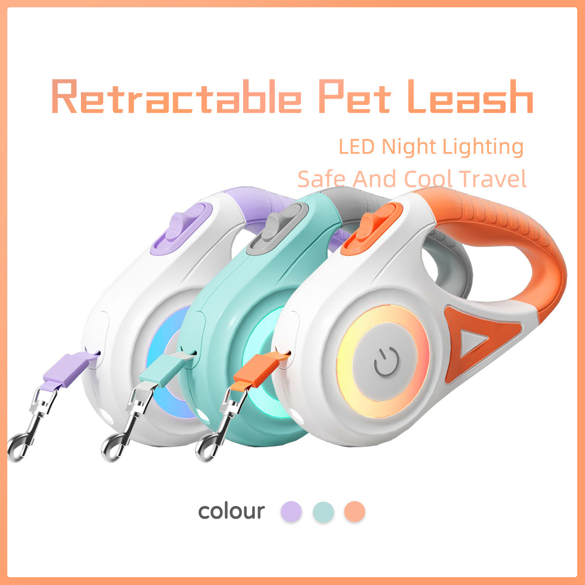 Retractable Dog Leash with Collar – LED Spotlight Rope