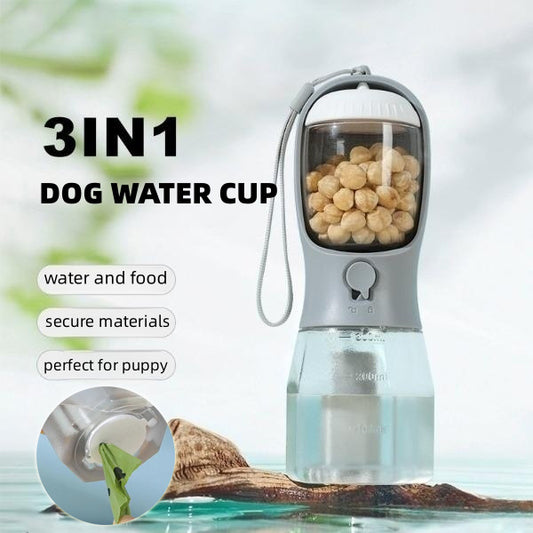 3-in-1 Dog Water Bottle – Feeder, Cup & Waste Bag Holder