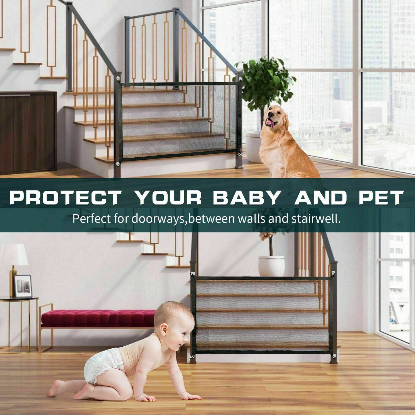 Pet Safety Mesh Gate – Portable Guard for Dogs & Cats