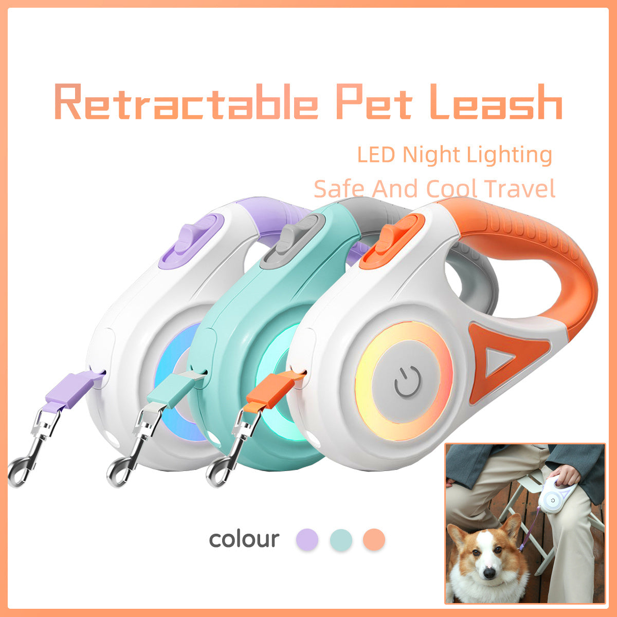 Retractable Dog Leash with Collar – LED Spotlight Rope