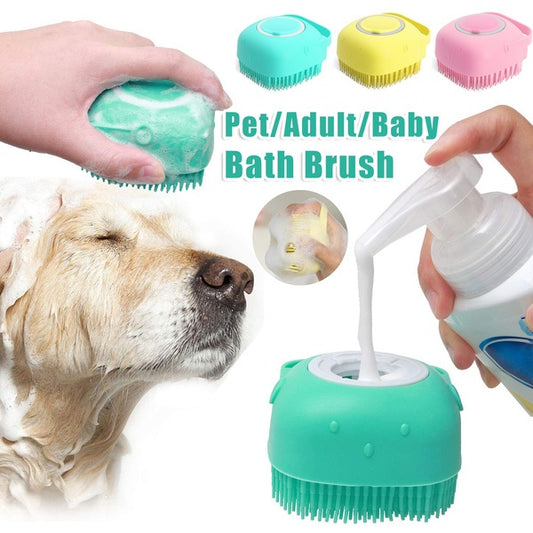 Dog Bath Gloves – Silicone Grooming Brush with Shampoo Dispenser