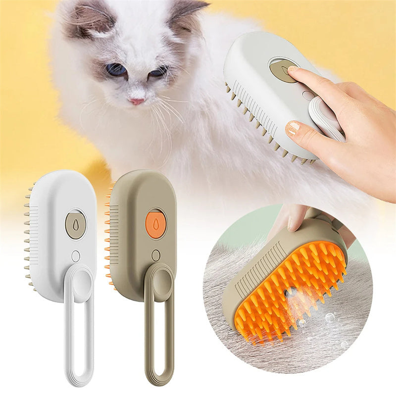 3-in-1 Cat Steam Brush – Electric Pet Grooming & Hair Remover