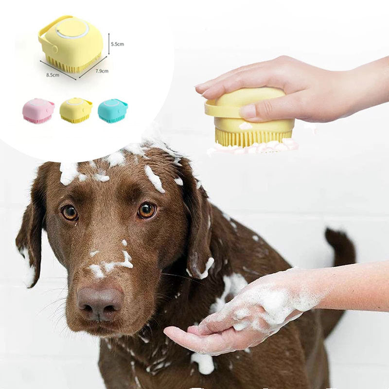 Dog Bath Gloves – Silicone Grooming Brush with Shampoo Dispenser